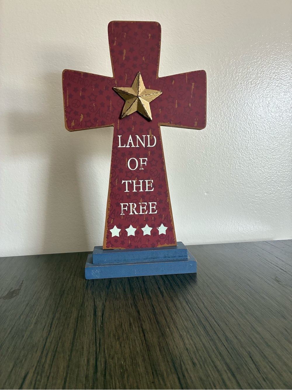 Patriotic Wooden Cross Decor - Red, Blue, Gold